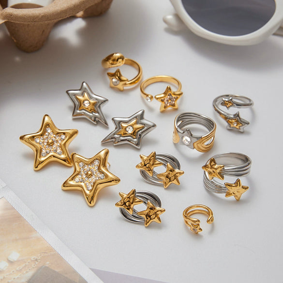 Stainless Steel Fivepointed Star Geometric Women's Earrings Electroplated
