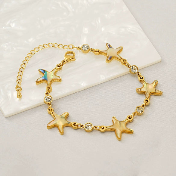 Stainless Steel Fivepointed Star Inlaid Zircon Electroplated Women's Bracelet