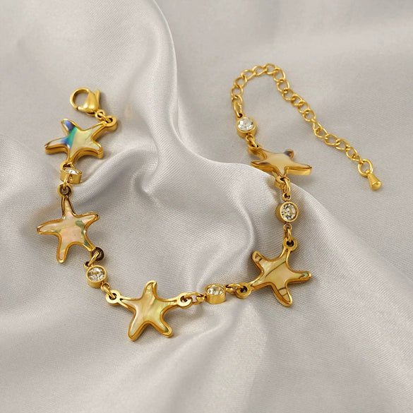 Stainless Steel Fivepointed Star Inlaid Zircon Electroplated Women's Bracelet