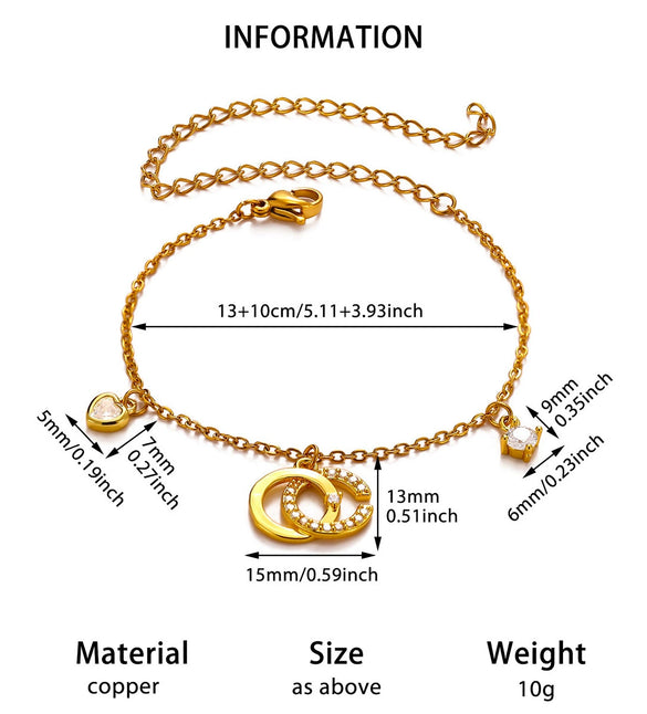 Stainless Steel Floral Zircon Anklet With Copper Pendant Simple Unisex Fashion Jewelry With A Colorfast Finish