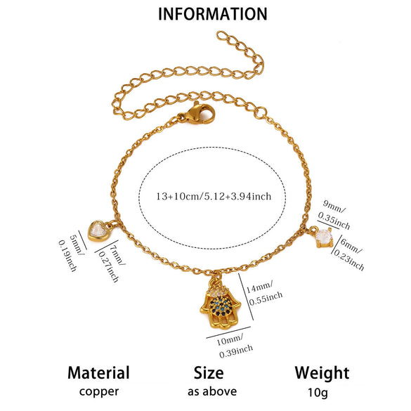 Stainless Steel Floral Zircon Anklet With Copper Pendant Simple Unisex Fashion Jewelry With A Colorfast Finish