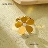 Stainless Steel Flower And Leaf Ring Electroplated Light Luxury Style For Women