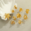 Stainless Steel Flower And Leaf Ring Electroplated Light Luxury Style For Women