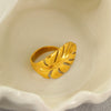 Stainless Steel Flower And Leaf Ring Electroplated Light Luxury Style For Women