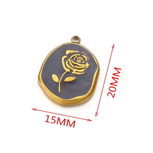 Stainless Steel Flower Badge Pendant Earrings Necklace With Dripping Oil Design Handmade