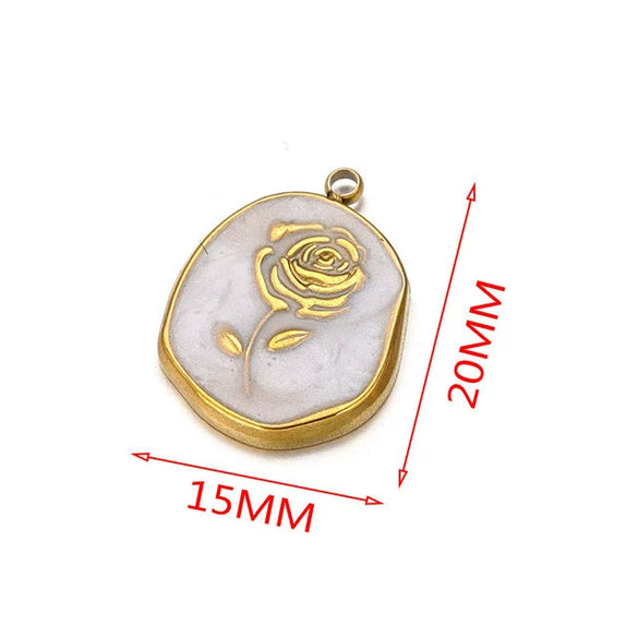 Stainless Steel Flower Badge Pendant Earrings Necklace With Dripping Oil Design Handmade