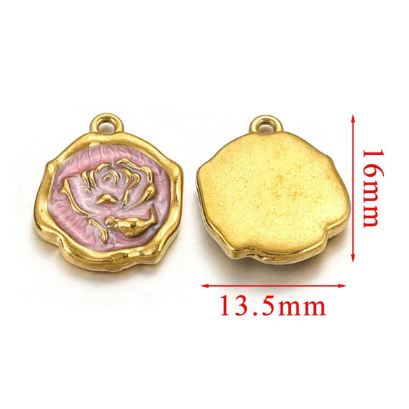 Stainless Steel Flower Badge Pendant Earrings Necklace With Dripping Oil Design Handmade