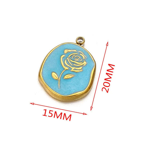 Stainless Steel Flower Badge Pendant Earrings Necklace With Dripping Oil Design Handmade