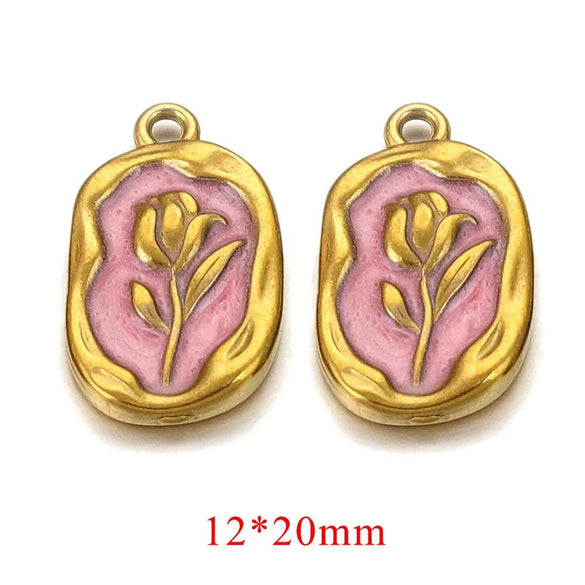 Stainless Steel Flower Badge Pendant Earrings Necklace With Dripping Oil Design Handmade