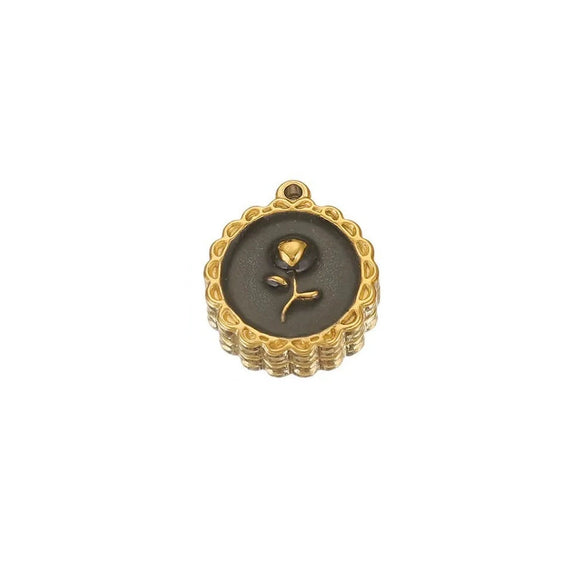 Stainless Steel Flower Badge Pendant Earrings Necklace With Dripping Oil Design Handmade