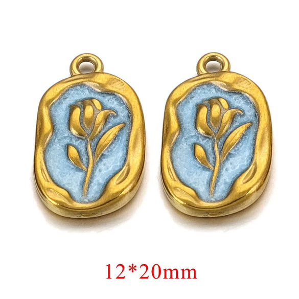 Stainless Steel Flower Badge Pendant Earrings Necklace With Dripping Oil Design Handmade