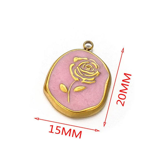 Stainless Steel Flower Badge Pendant Earrings Necklace With Dripping Oil Design Handmade