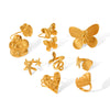 Stainless Steel Flower Butterfly Open Ring For Women With Electroplating Treatment Featuring Animal And Geometric Patterns
