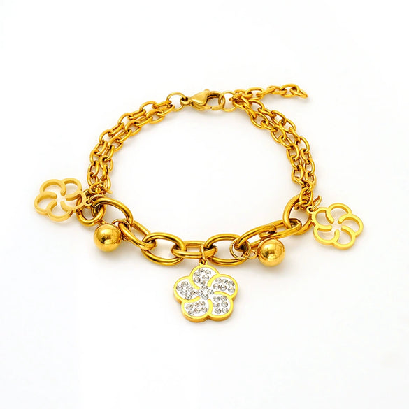 Stainless Steel Flower Diamond Women's Bracelet With Electroplating