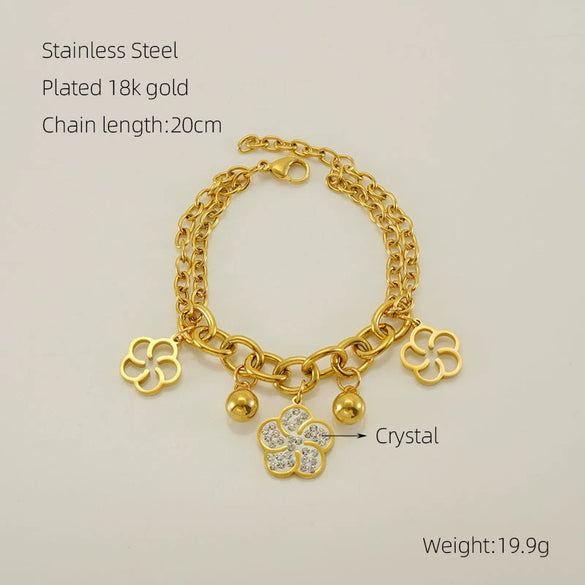 Stainless Steel Flower Diamond Women's Bracelet With Electroplating