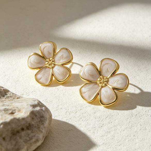 Stainless Steel Flower Drop Earrings Oil Drip Floral High End Style Lightweight Versatile Women's Earrings