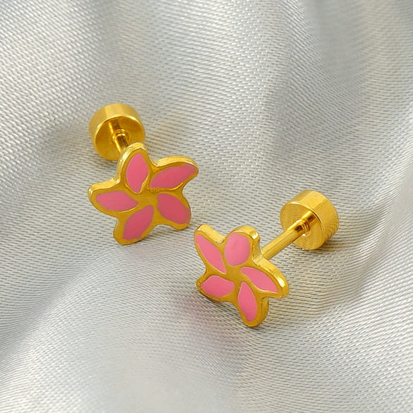 Stainless Steel Flower Earrings For Women Fashion Electroplated Jewelry