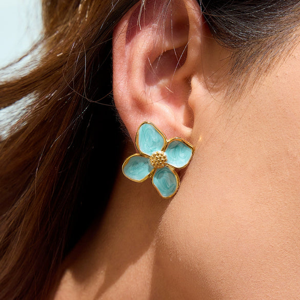 Stainless Steel Flower Electroplated Earrings Jewelry Retro Style