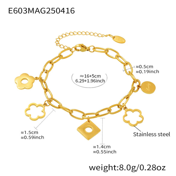 316L Stainless Steel Flower Geometric Pendant Oshaped Chain Bracelet Mirror Polished Electroplated