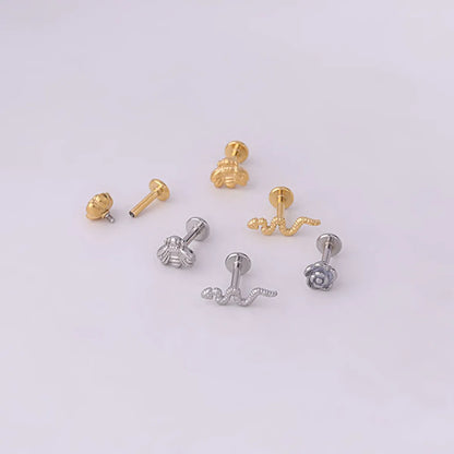 Stainless Steel Flower Insect Snake Shape Internal Thread Ear Bone Stud Piercing Jewelry