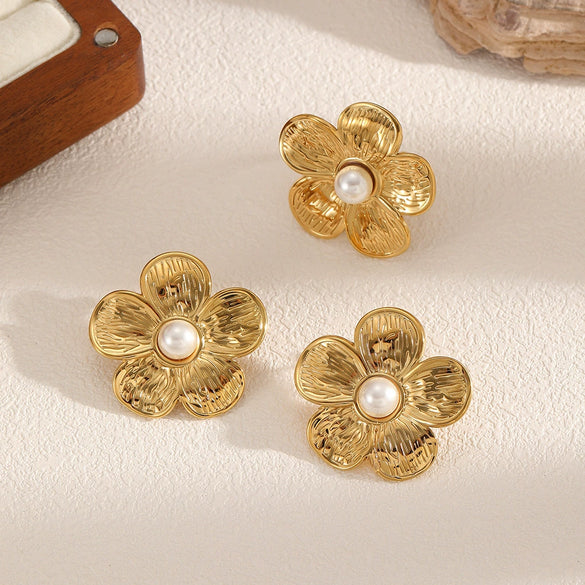 Stainless Steel Flower Jewelry Set For Women With Electroplating Rings And Earrings Included
