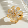 Stainless Steel Flower Leaf Style Electroplated Women's Ring