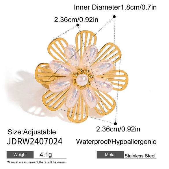 Stainless Steel Flower Leaf Style Electroplated Women's Ring
