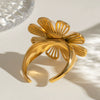 Stainless Steel Flower Leaf Style Electroplated Women's Ring