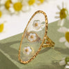 Stainless Steel Flower Opening Leaves Ring Electroplated Women's Hand Jewelry