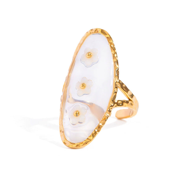 Stainless Steel Flower Opening Leaves Ring Electroplated Women's Hand Jewelry