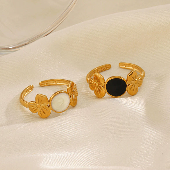 Stainless Steel Flower Opening Round Hip Hop Ring For Women With Electroplating Treatment