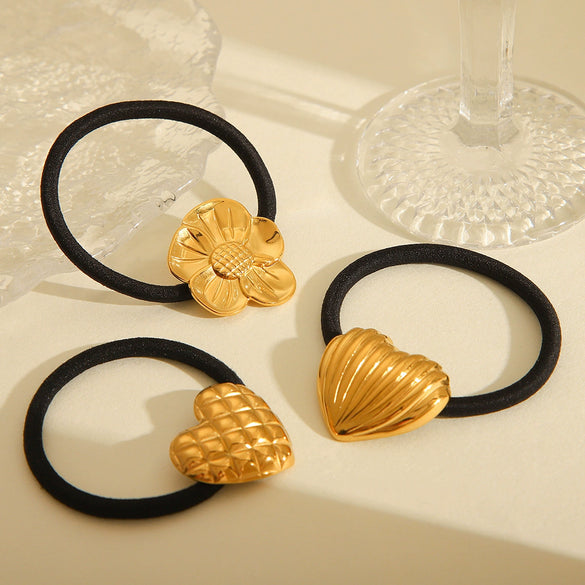Stainless Steel Flower Peach Heart Rhombus Pattern Electroplated Hair Ring Head Rope