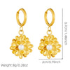 Stainless Steel Flower Pearl Gold Plated Lotus Pendant Earrings Retro Palace Style For Women