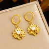 Stainless Steel Flower Pearl Gold Plated Lotus Pendant Earrings Retro Palace Style For Women