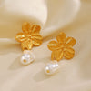 Stainless Steel Flower Pendant Earrings For Women Electroplated With Pearl