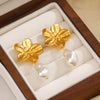 Stainless Steel Flower Pendant Earrings For Women Electroplated With Pearl