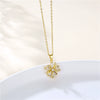 Stainless Steel Flower Pendant Necklace For Women With Mixed Gem Inlay And Electroplating