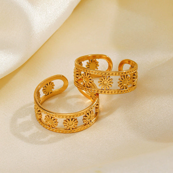 Stainless Steel Flower Ring For Women Electroplated Design