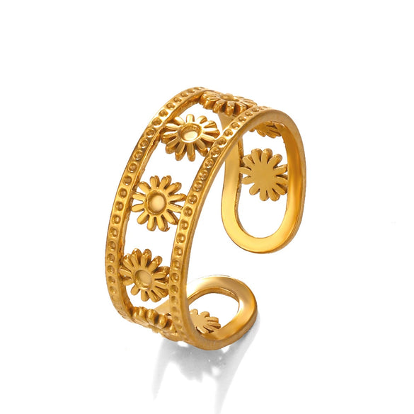 Stainless Steel Flower Ring For Women Electroplated Design