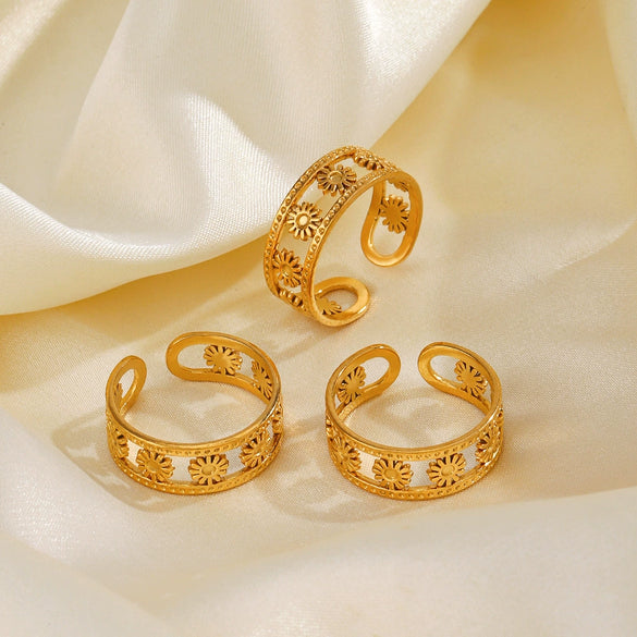 Stainless Steel Flower Ring For Women Electroplated Design