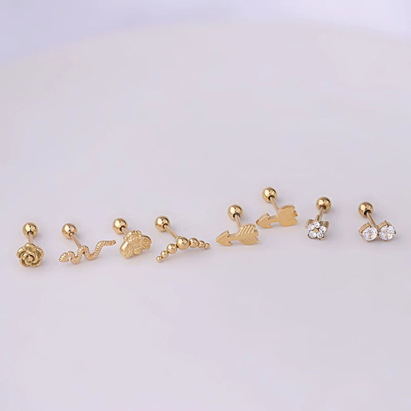 Stainless Steel Flower Snake Ear Bone Screw Ball Earrings Electroplated