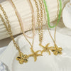 Stainless Steel Flower Starfish Pendant Necklace Electroplated Fashion Jewelry
