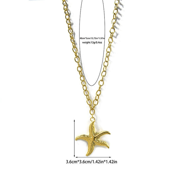 Stainless Steel Flower Starfish Pendant Necklace Electroplated Fashion Jewelry