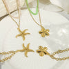 Stainless Steel Flower Starfish Pendant Necklace Electroplated Fashion Jewelry