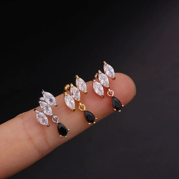 Stainless Steel Flower Zircon Earrings For Women