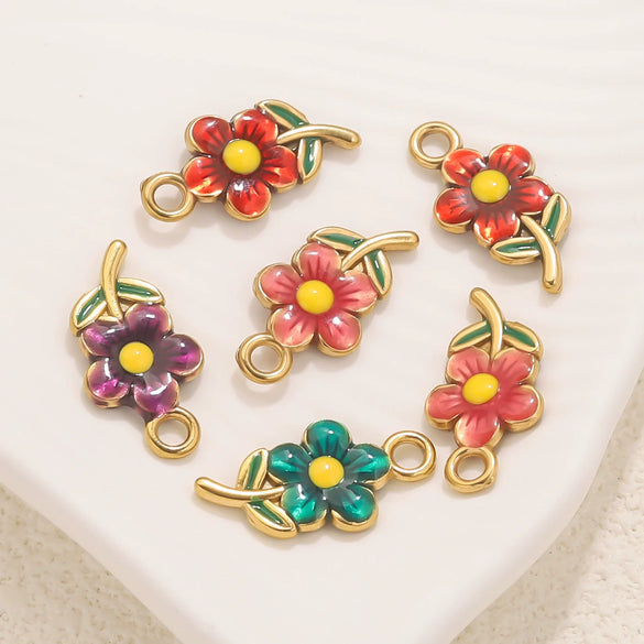 Stainless Steel Flowershaped Doublesided Oil Drop Diy Pendant Jewelry Accessories