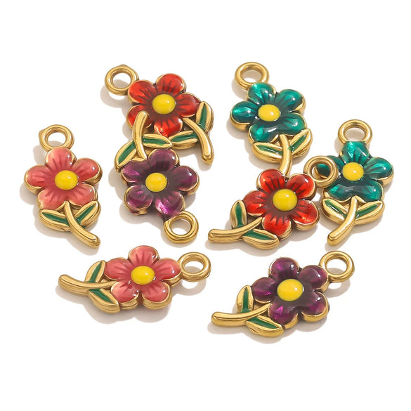 Stainless Steel Flowershaped Doublesided Oil Drop Diy Pendant Jewelry Accessories
