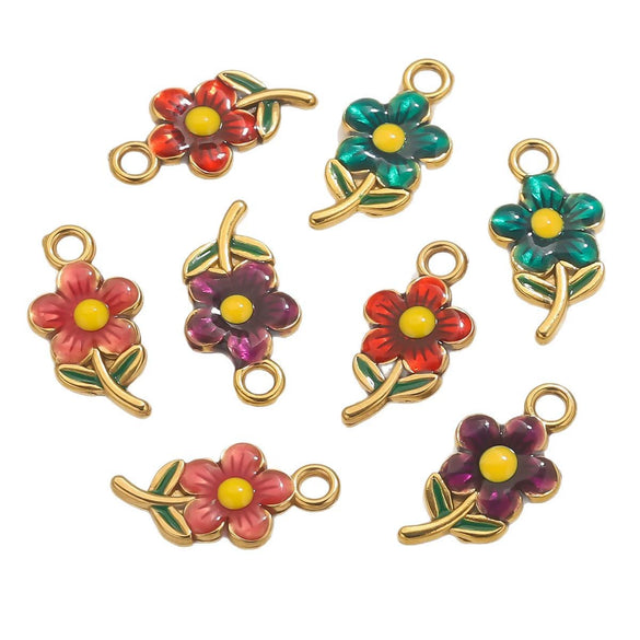 Stainless Steel Flowershaped Doublesided Oil Drop Diy Pendant Jewelry Accessories