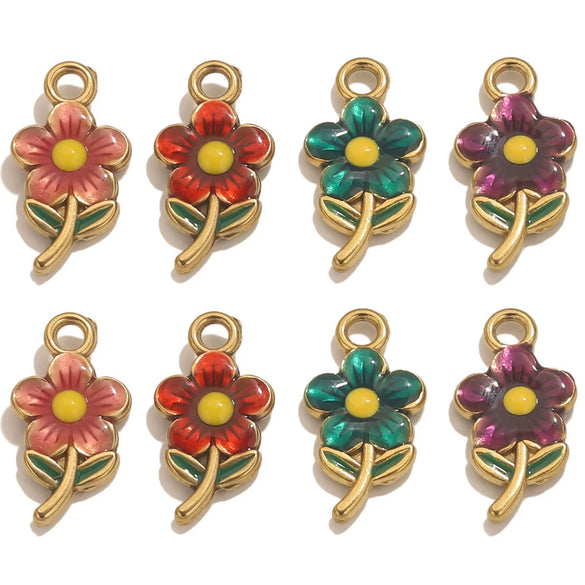 Stainless Steel Flowershaped Doublesided Oil Drop Diy Pendant Jewelry Accessories