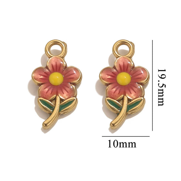 Stainless Steel Flowershaped Doublesided Oil Drop Diy Pendant Jewelry Accessories